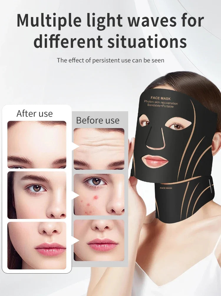 LED Face Neck Mask Silicone Light Therapy Device for Skin Rejuvenation and Anti Wrinkle Care