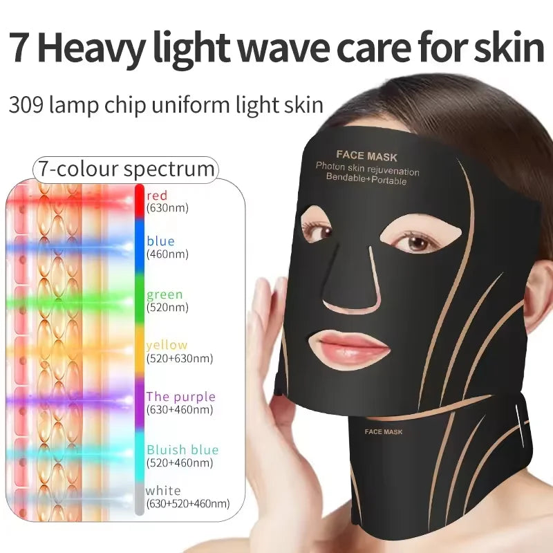 LED Face Neck Mask Silicone Light Therapy Device for Skin Rejuvenation and Anti Wrinkle Care