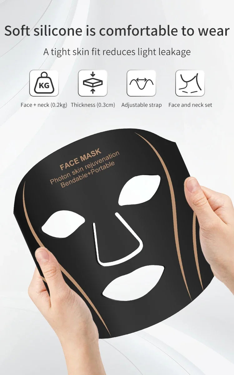 LED Face Neck Mask Silicone Light Therapy Device for Skin Rejuvenation and Anti Wrinkle Care