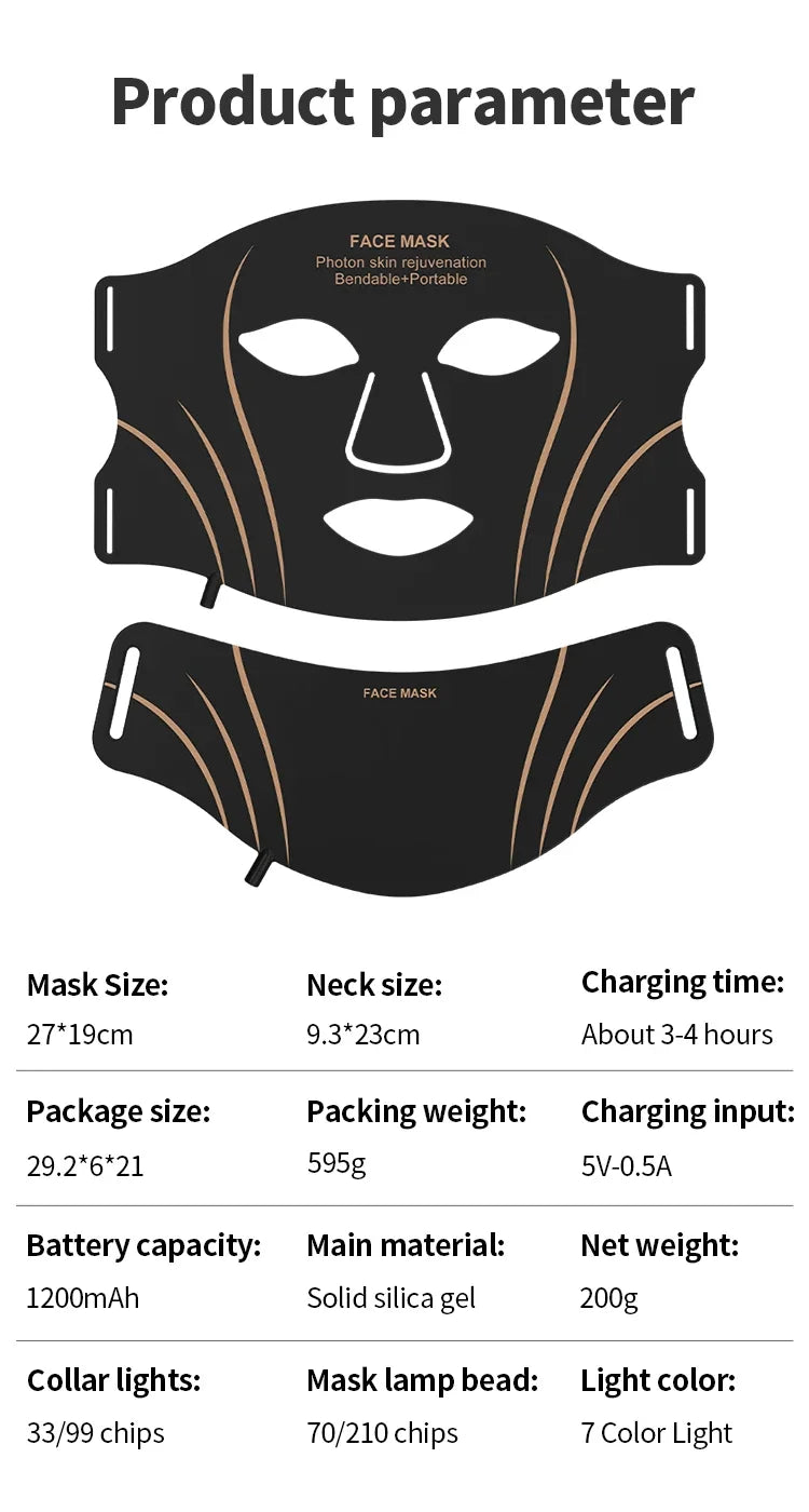 LED Face Neck Mask Silicone Light Therapy Device for Skin Rejuvenation and Anti Wrinkle Care - 13