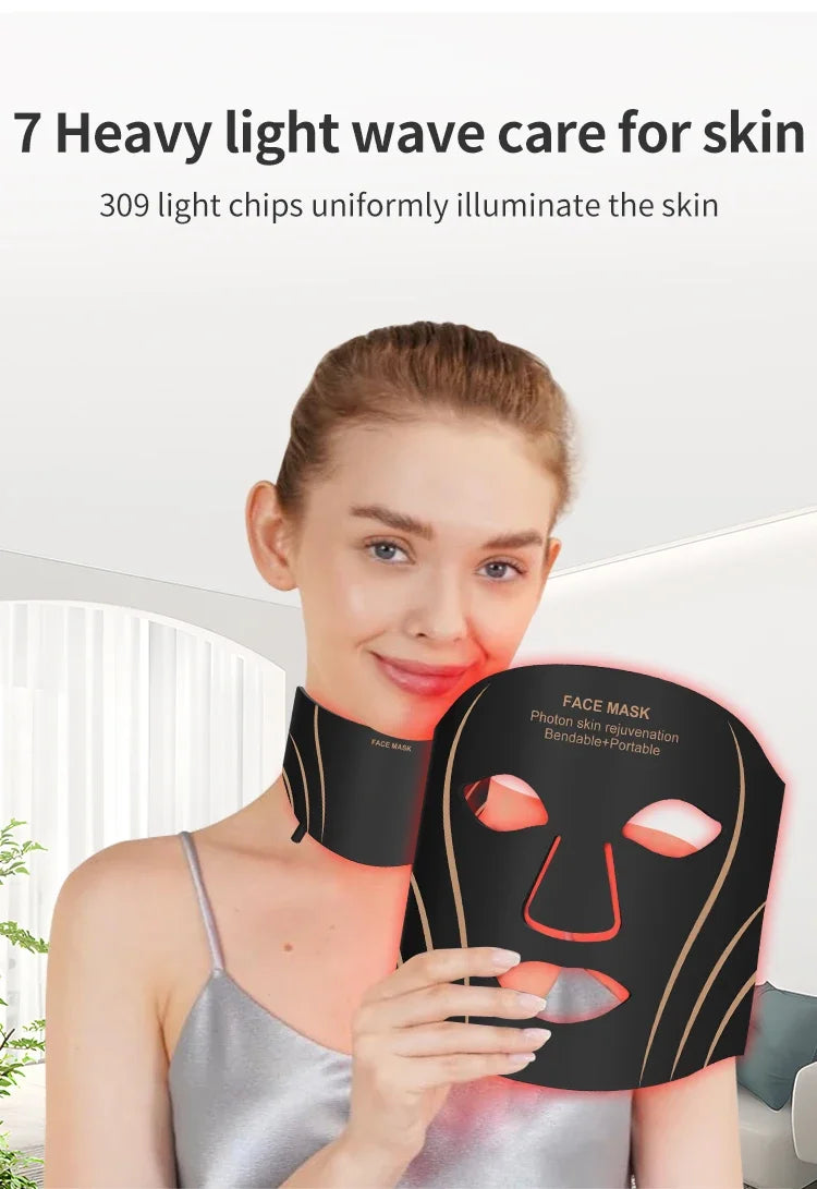 LED Face Neck Mask Silicone Light Therapy Device for Skin Rejuvenation and Anti Wrinkle Care