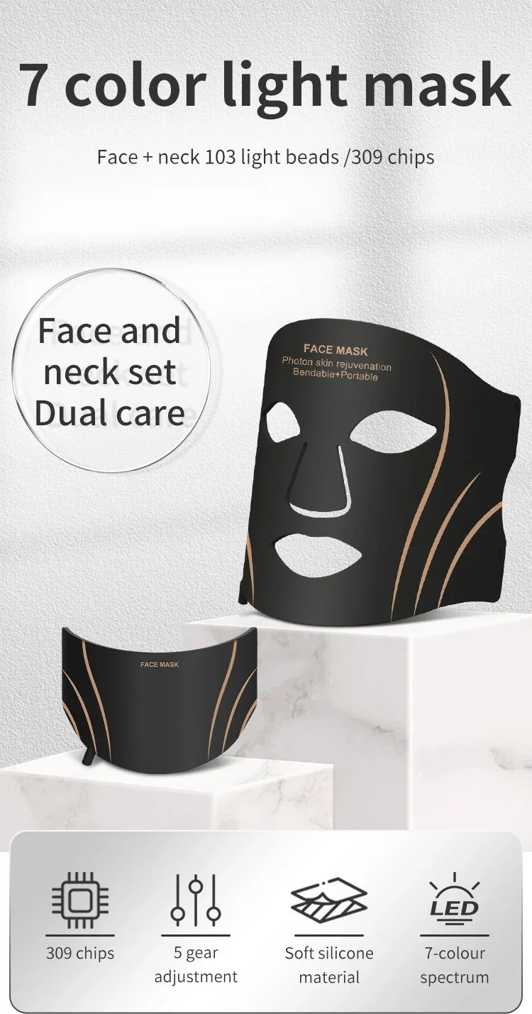 LED Face Neck Mask Silicone Light Therapy Device for Skin Rejuvenation and Anti Wrinkle Care - 7