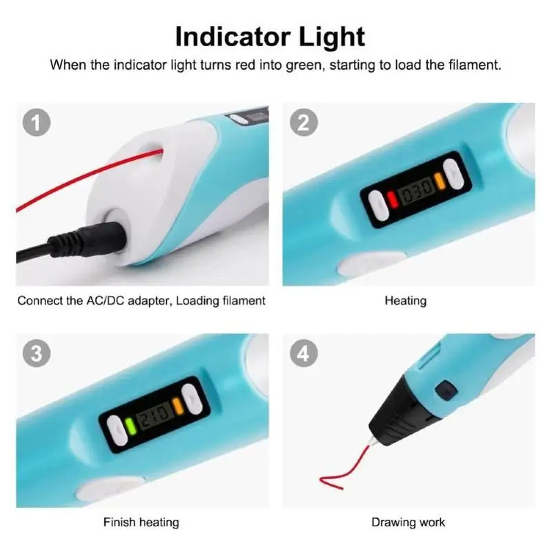 3D Printing Pen Art Drawing Tool LED Temperature Display for Kids Creative Arts Crafts