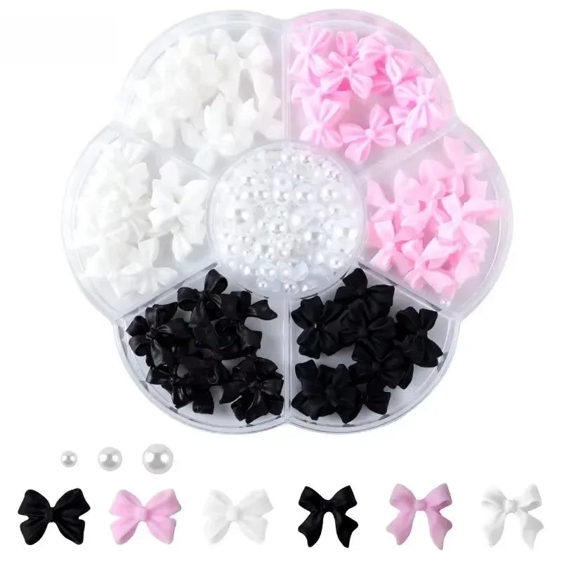 3D Nail Art Decorations Resin Charms Mixed Bowknot Pearl Beads for Manicure DIY Nail Design