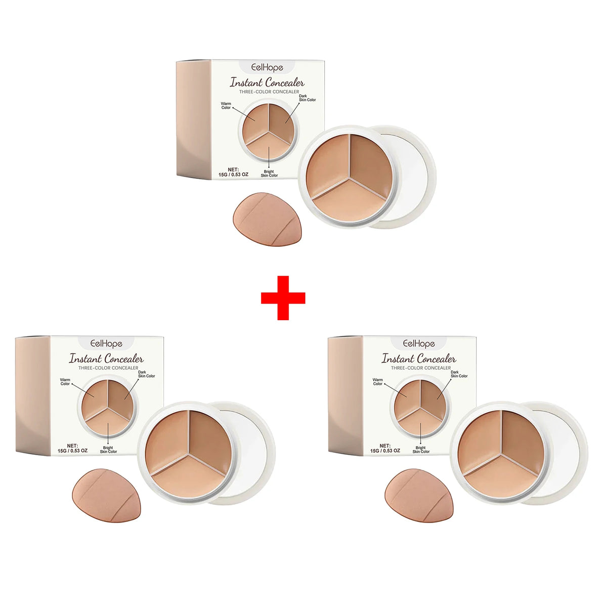 3 Color Cream Concealer Palette Face Makeup Corrector for Dark Circles Blemish Coverage