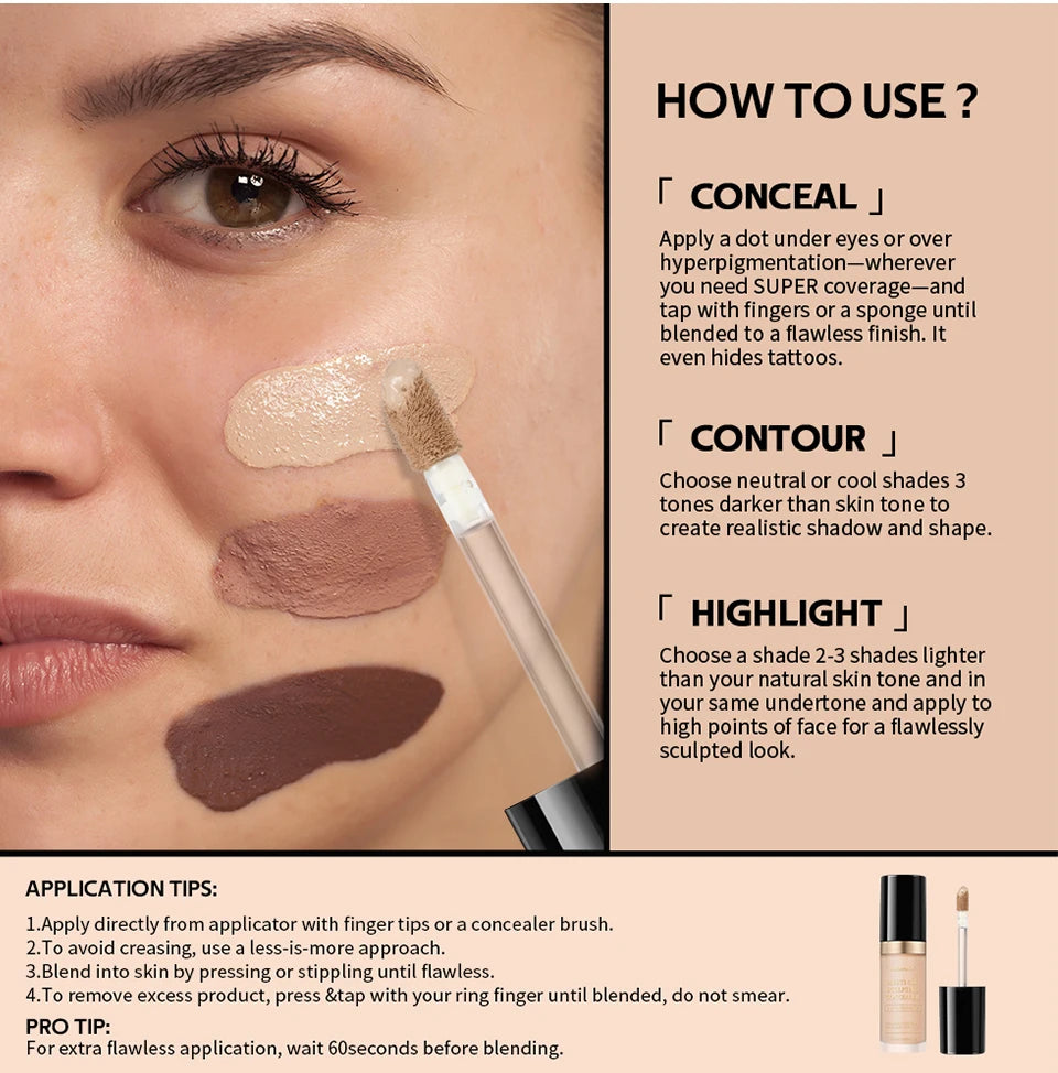 Waterproof Liquid Concealer Matte Foundation Full Coverage for Face Sculpting and Dark Circles