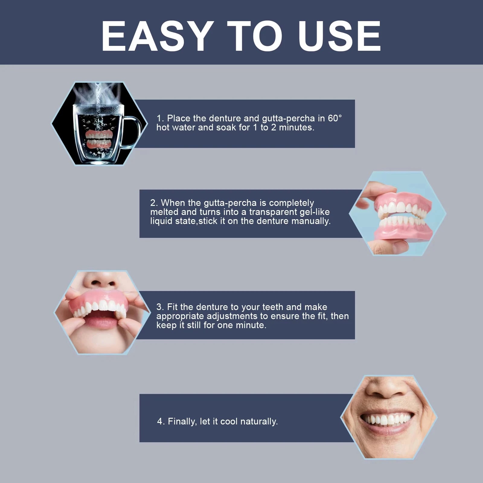 Silicone Dentures Full Set Artificial Teeth Natural Comfort Fit for Adult Oral Beauty Daily Use - 4