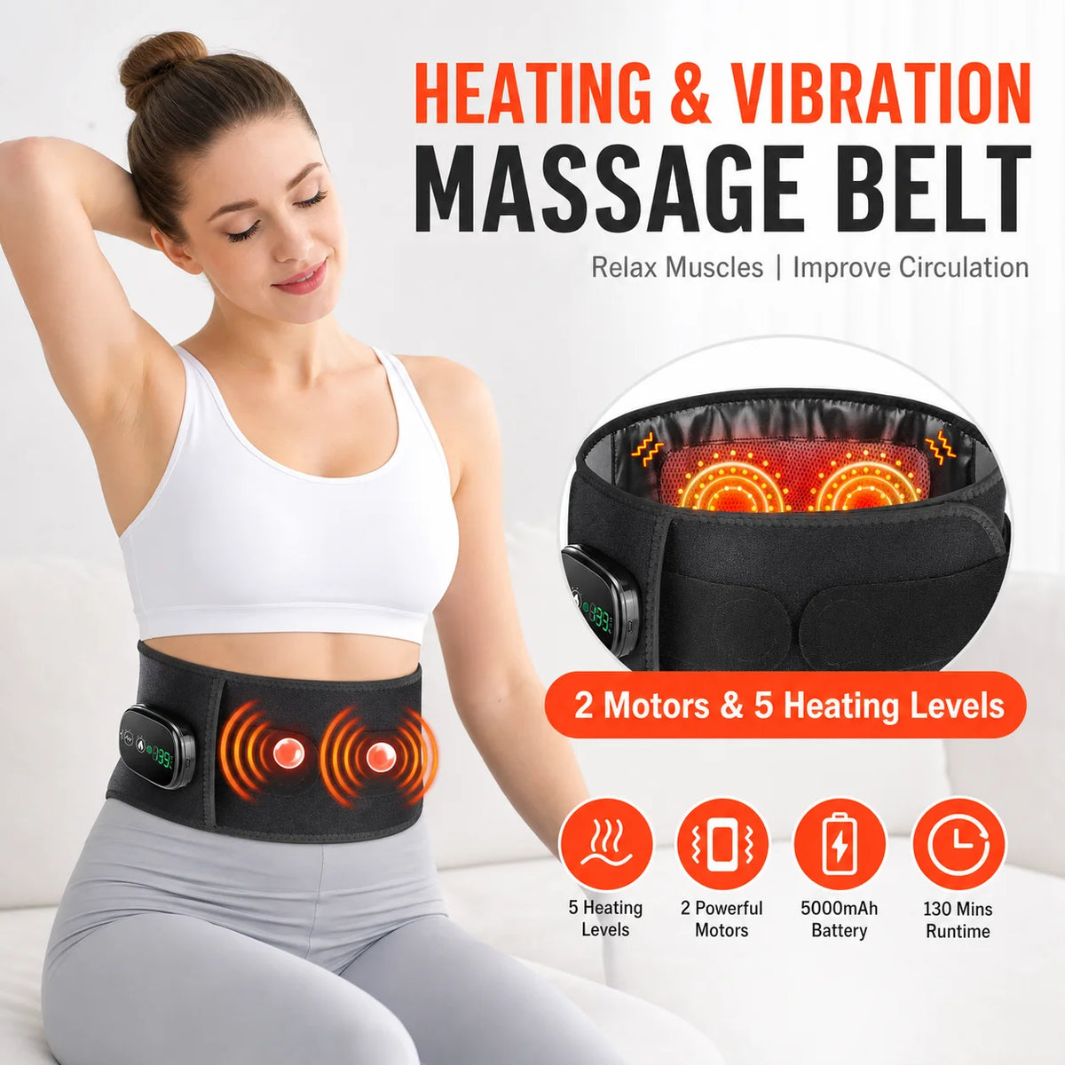 Back Massager Belt Heated Vibration Waist Support for Home Office Travel Daily Waist Care