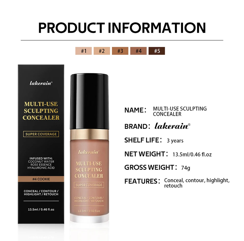 Waterproof Liquid Concealer Matte Foundation Full Coverage for Face Sculpting and Dark Circles
