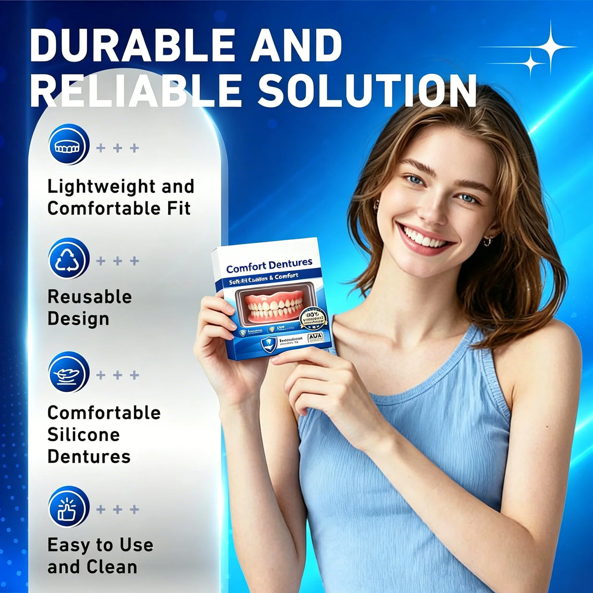 Natural Dentures Silicone Fake Teeth Comfortable Fit for Instant Confidence Smile