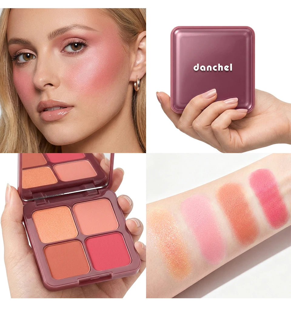 4 Color Blush Palette Matte Face Powder Makeup Set for Natural Cheek Glow - 17
