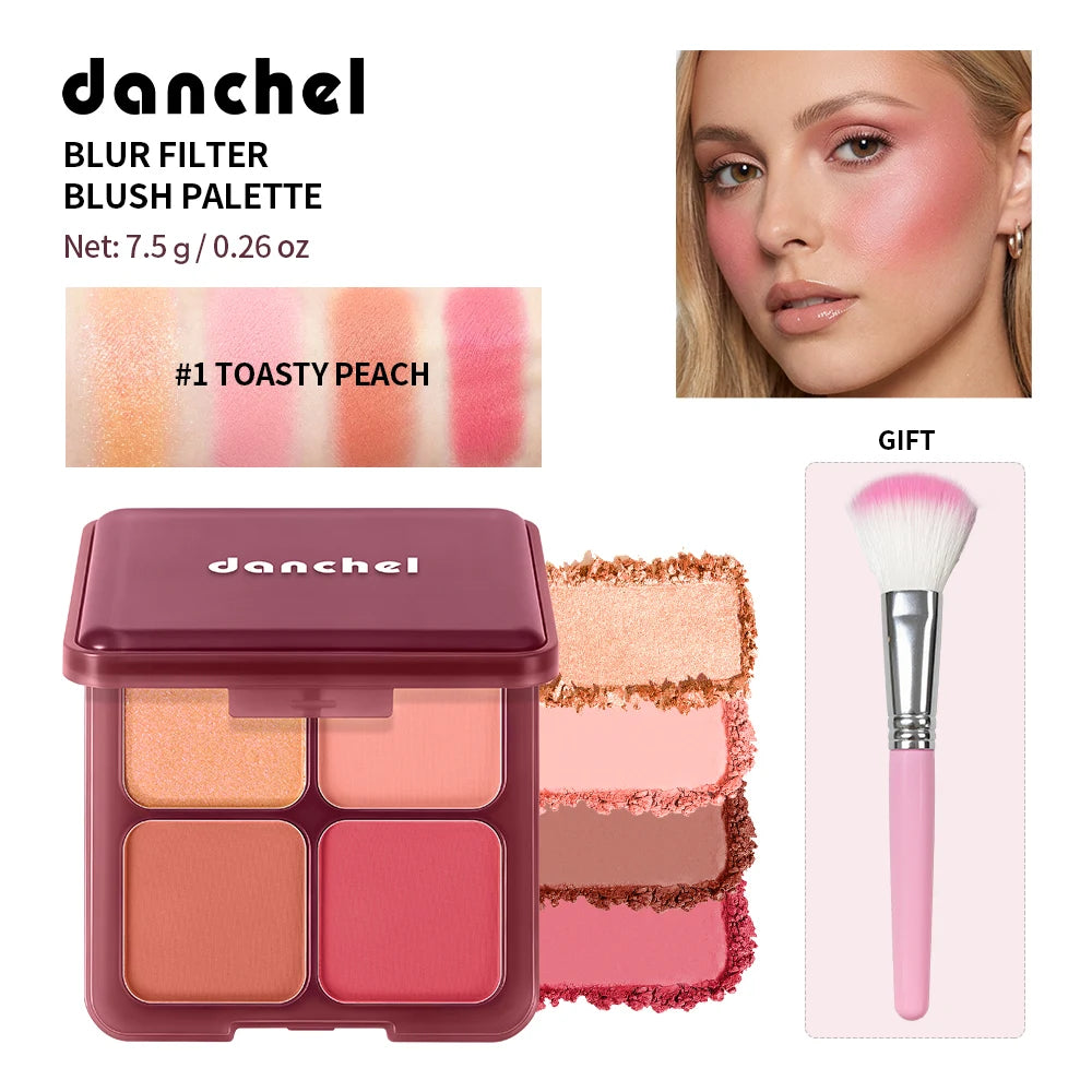 4 Color Blush Palette Matte Face Powder Makeup Set for Natural Cheek Glow - 22