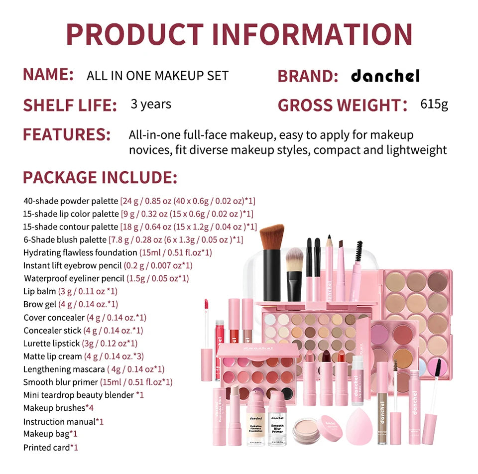 All in One Makeup Kit Cosmetic Set Complete Beauty Tools for Beginners Gifting - 19