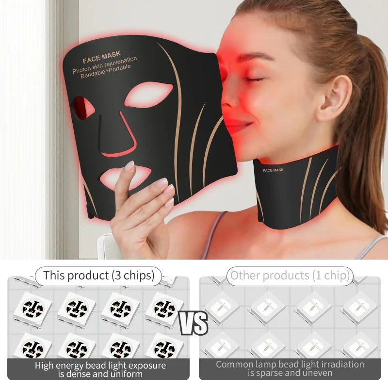 LED Face Neck Mask Silicone Light Therapy Device for Skin Rejuvenation and Anti Wrinkle Care