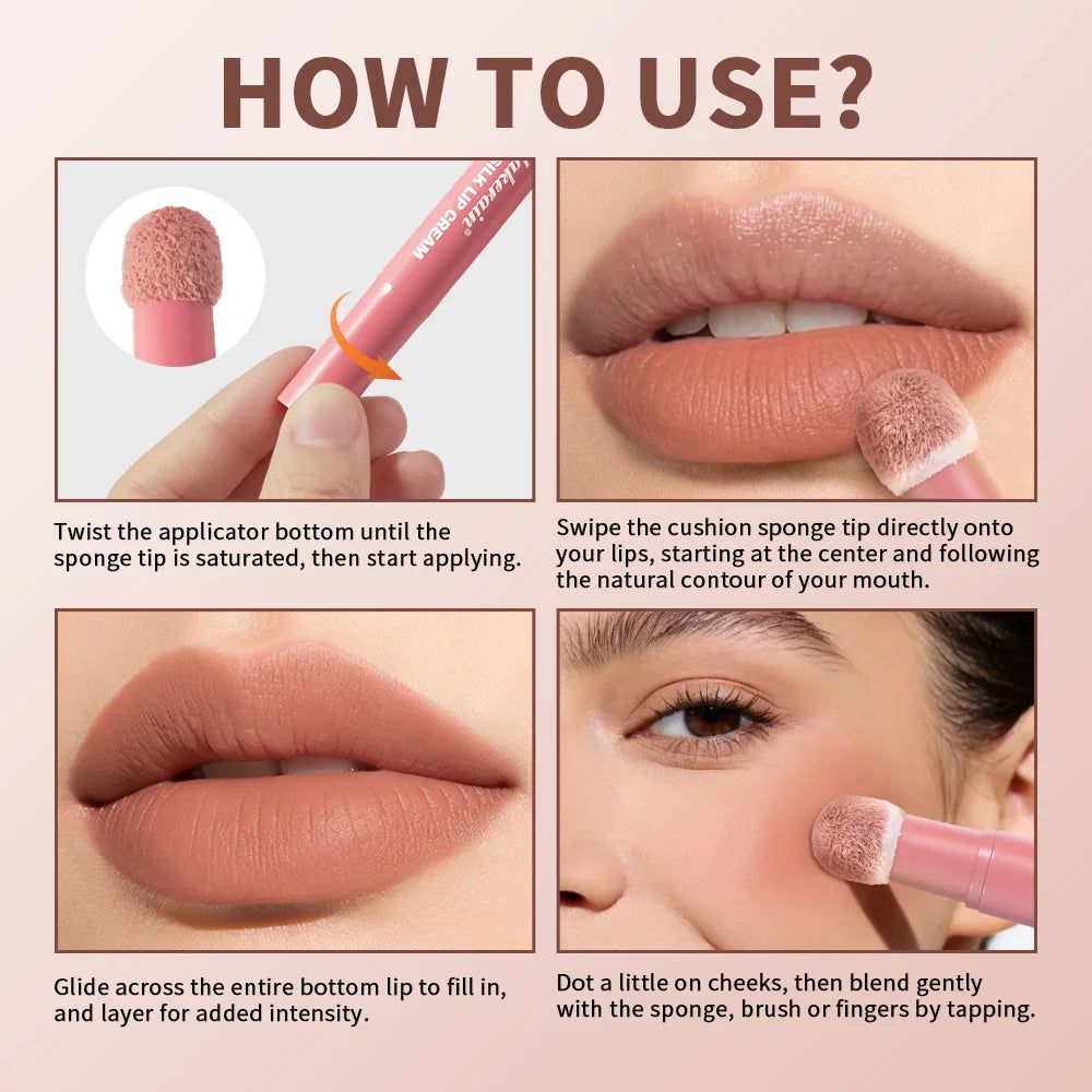 2 in 1 Lip Powder Cream and Blush Waterproof Long Lasting Makeup for Daily Beauty Routine