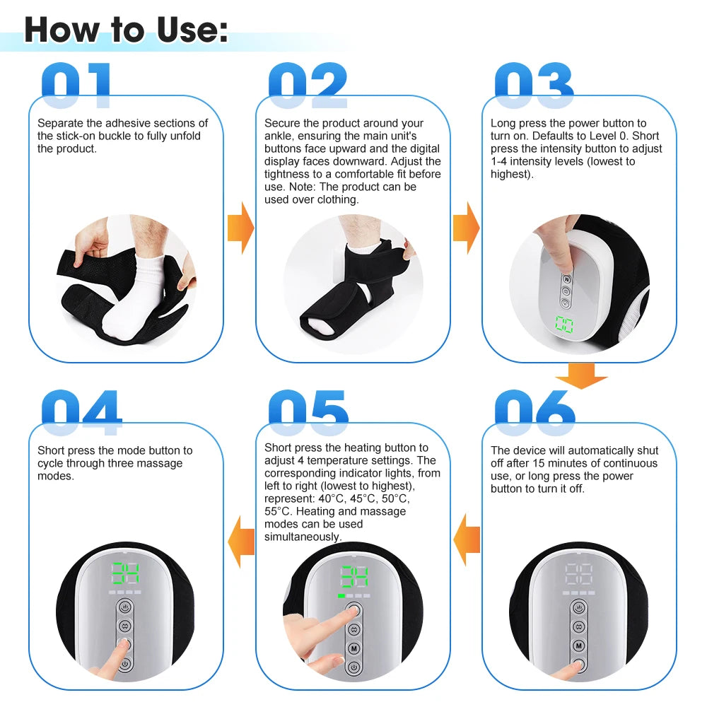 Cordless Foot Ankle Massager Heated Air Compression Wrap for Relaxation Pain Relief Home Use