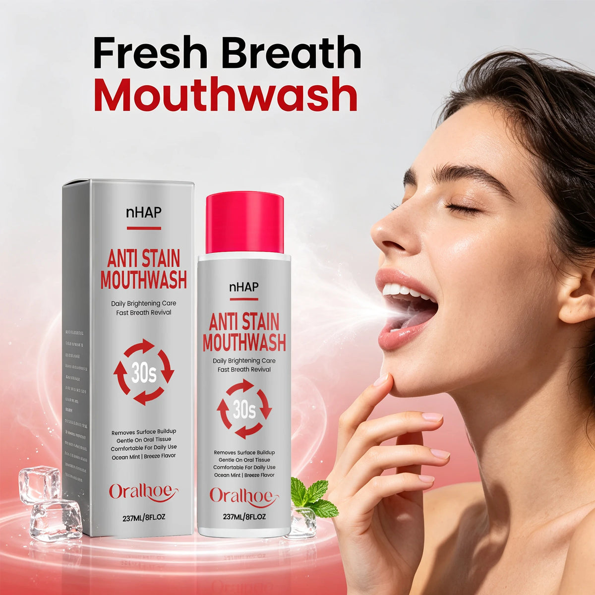 Anti Stain Mouthwash Alcohol Free Teeth Whitening Rinse for Fresh Breath and Daily Oral Care