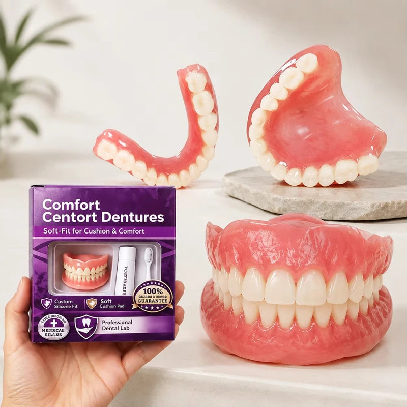 Full Set Silicone Dentures Natural False Teeth Soft Comfort Fit for Instant Smile Enhancement