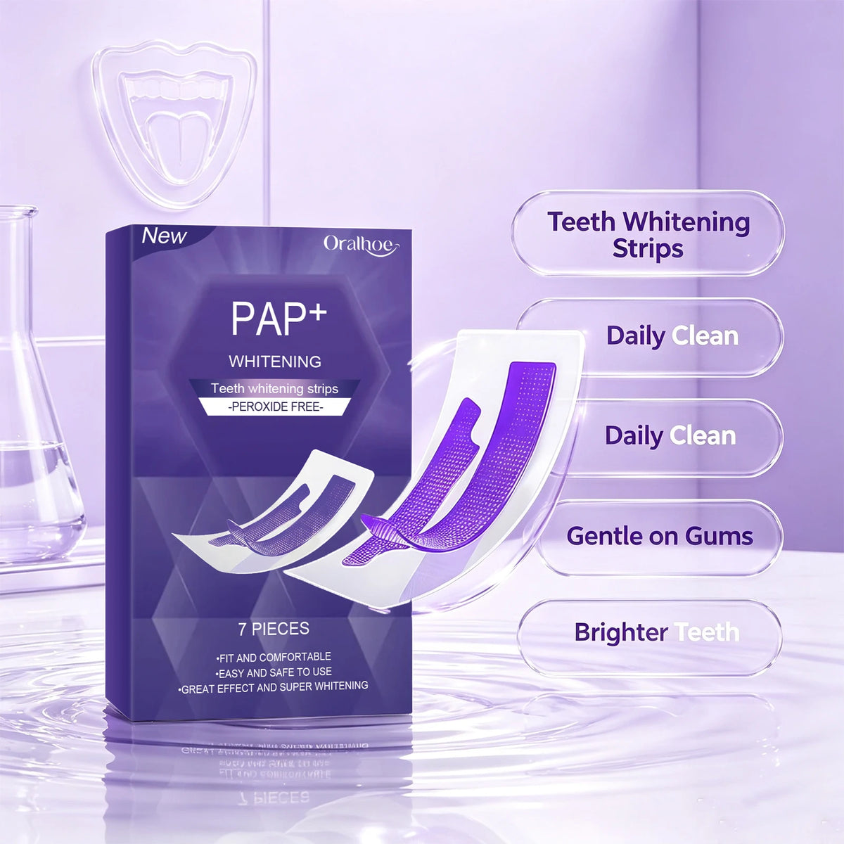 Teeth Whitening Strips Dental Bleaching Kit Gentle PAP Formula for Bright White Smile Routine