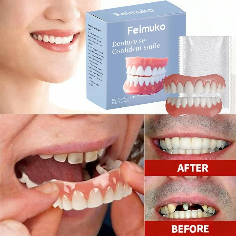 Temporary Dentures Realistic Fake Teeth Cosmetic Smile Cover for Missing Broken Teeth Comfort