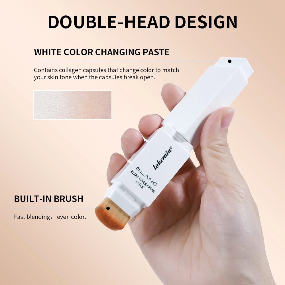 Foundation Stick Cream Makeup Buildable Coverage with Detachable Brush for Smooth Face Application