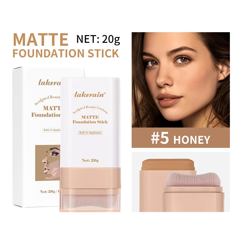 Matte Foundation Stick Face Concealer Makeup with Brush for Flawless Finish - 23