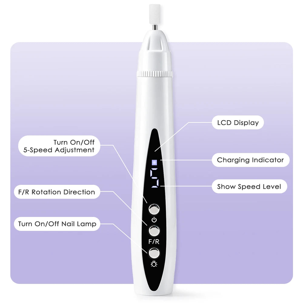 Electric Nail Drill and UV Lamp Manicure Tool Cordless File for Home Salon Nail Care Use