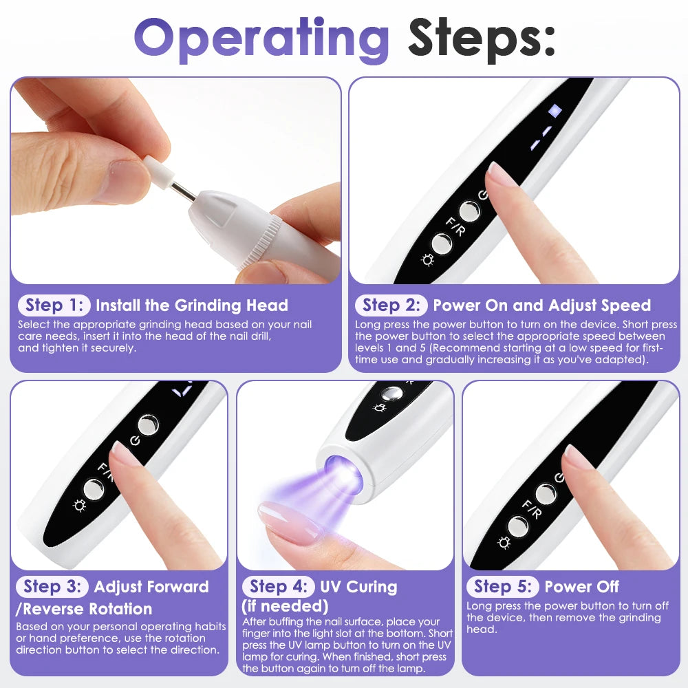 Electric Nail Drill and UV Lamp Manicure Tool Cordless File for Home Salon Nail Care Use
