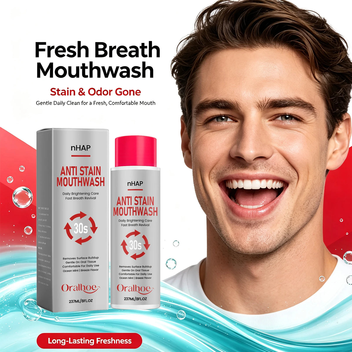 Anti Stain Mouthwash Alcohol Free Teeth Whitening Rinse for Fresh Breath and Daily Oral Care