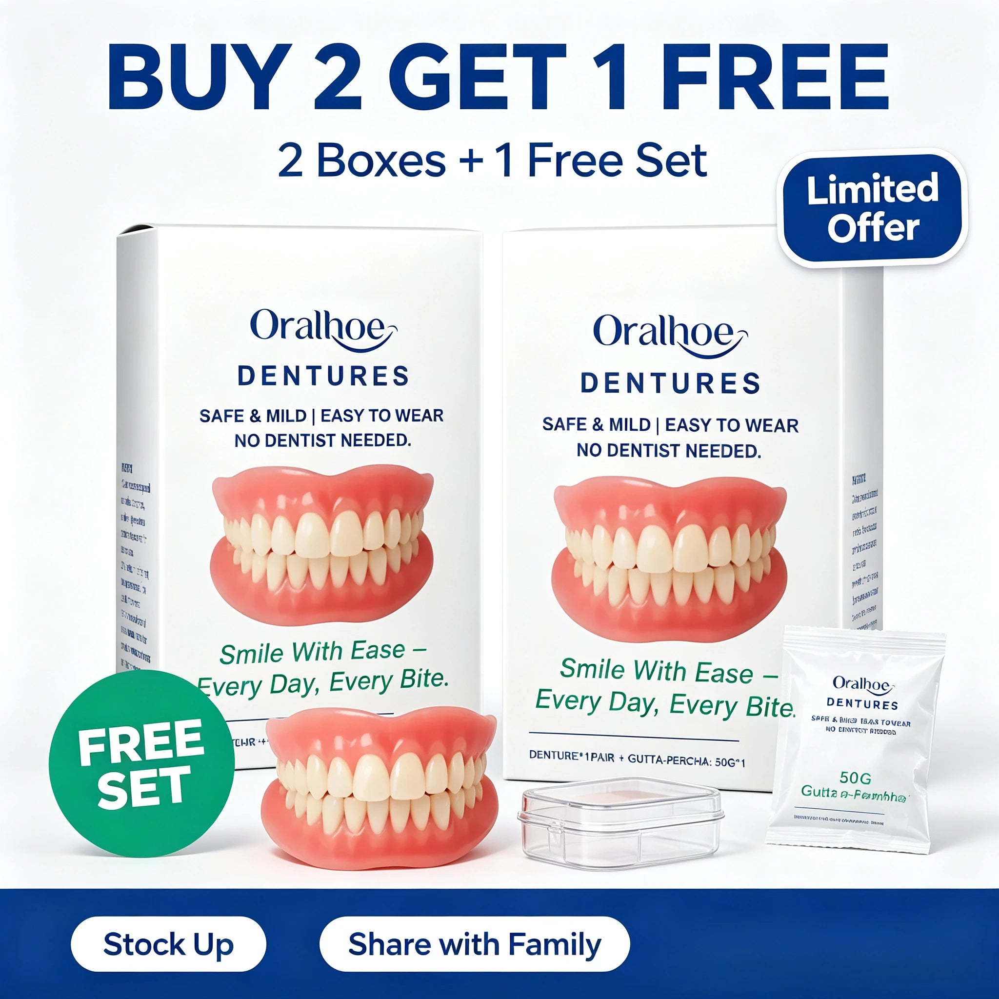 Adjustable Cosmetic Dentures Fake Teeth Set Custom Fit for Men Women Daily Smile Enhancement - 8