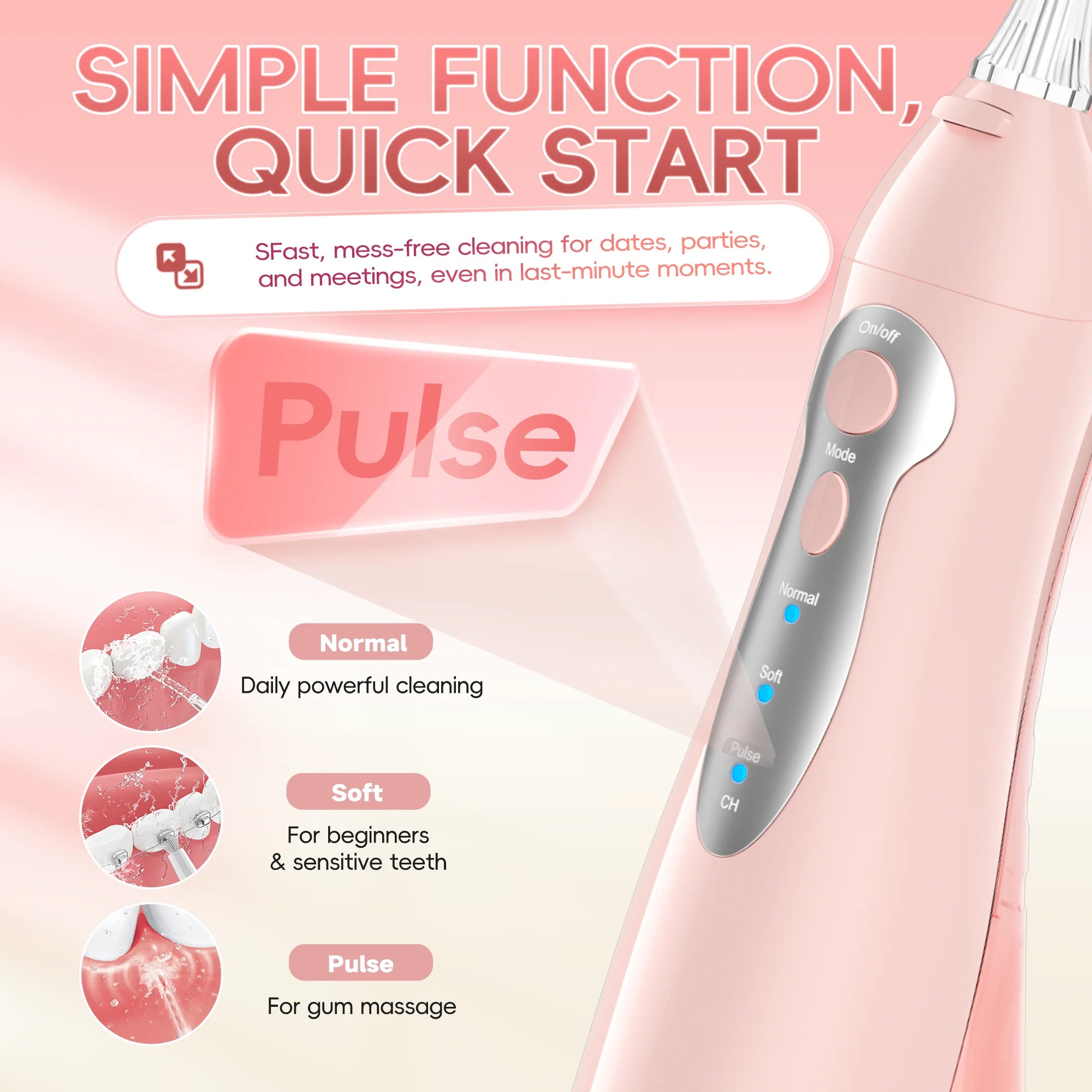 Portable Water Flosser Electric Oral Irrigator Rechargeable Teeth Cleaner for Home and Travel - 4