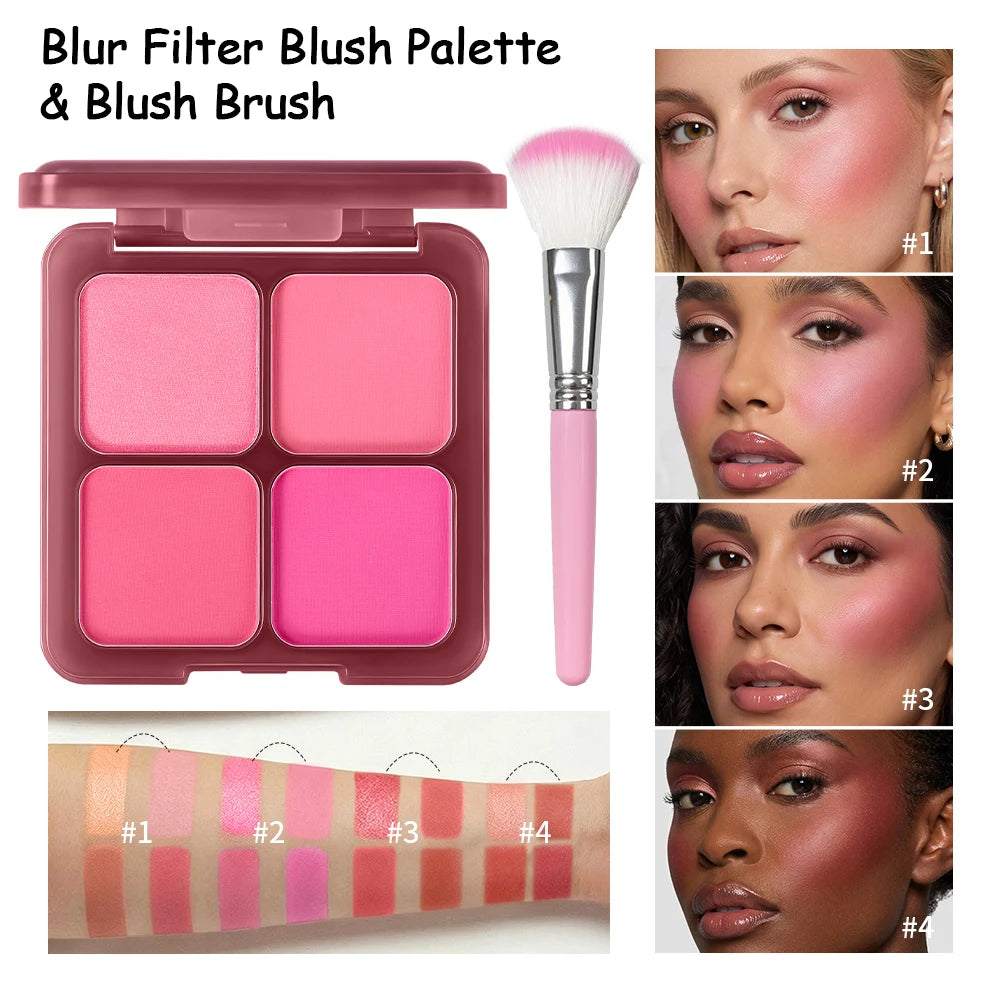 4 Color Blush Palette Matte Face Powder Makeup Set for Natural Cheek Glow