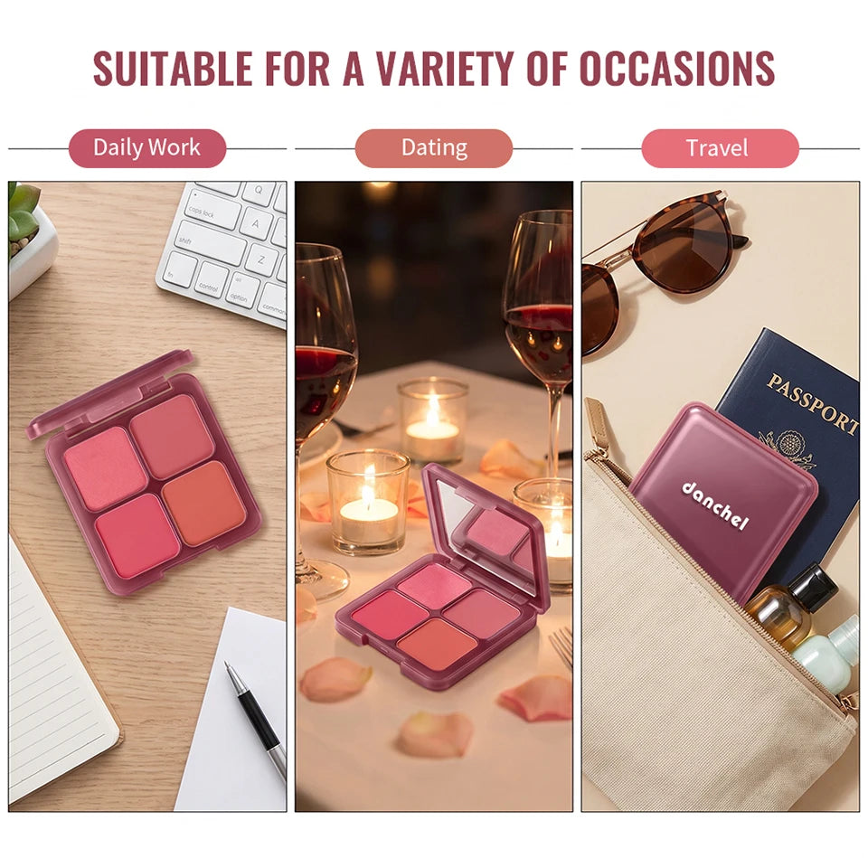 4 Color Blush Palette Matte Face Powder Makeup Set for Natural Cheek Glow