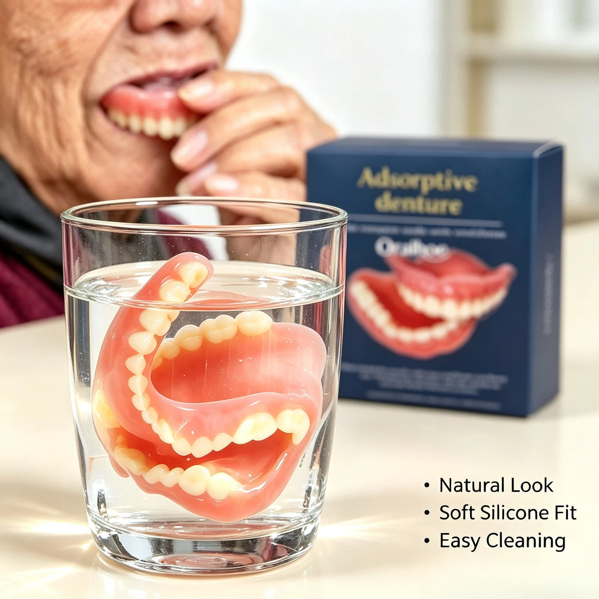 Silicone Dentures Full Set Artificial Teeth Natural Comfort Fit for Adult Oral Beauty Daily Use