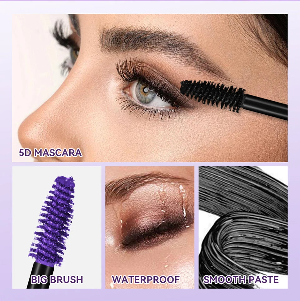 5D Mascara Waterproof Lengthening Eyelash Enhancer for Voluminous Curling Lashes Daily Makeup