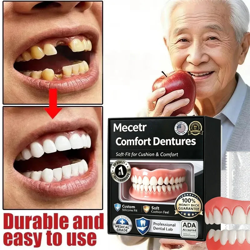 Adjustable Full Mouth Dentures Fake Teeth Cosmetic Veneer for Comfort Fit Adults and Elderly
