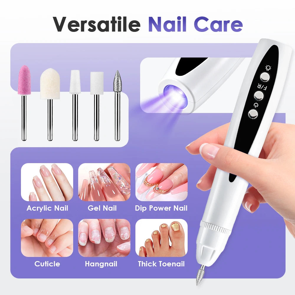 Electric Nail Drill and UV Lamp Manicure Tool Cordless File for Home Salon Nail Care Use - 9