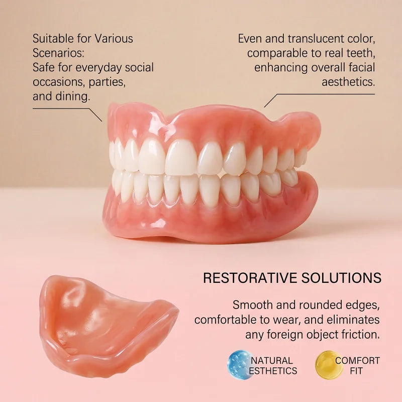 Silicone Dentures Full Mouth Set Realistic Fake Teeth for Improved Smile and Oral Confidence