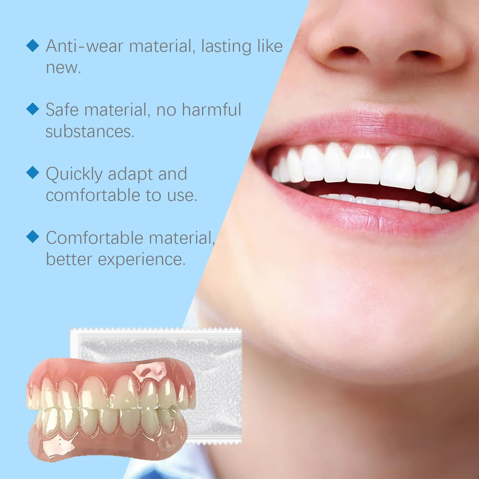 Full Denture Set Silicone False Teeth Cosmetic Veneers for Smile Improvement - 13