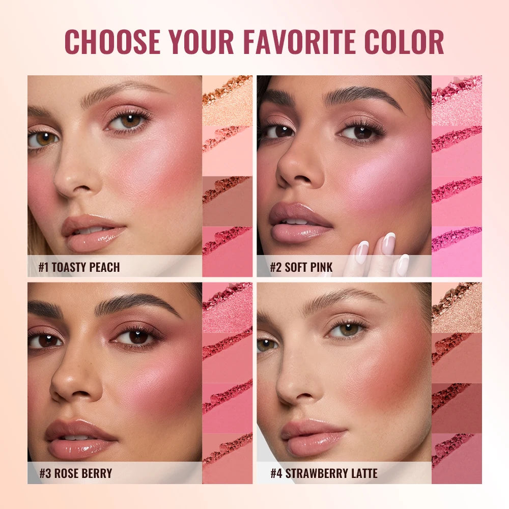 4 Color Blush Palette Matte Face Powder Makeup Set for Natural Cheek Glow - 4