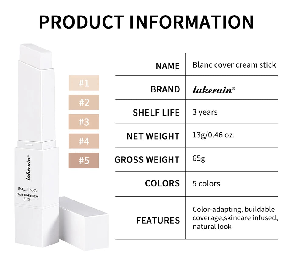 Foundation Stick Cream Makeup Buildable Coverage with Detachable Brush for Smooth Face Application