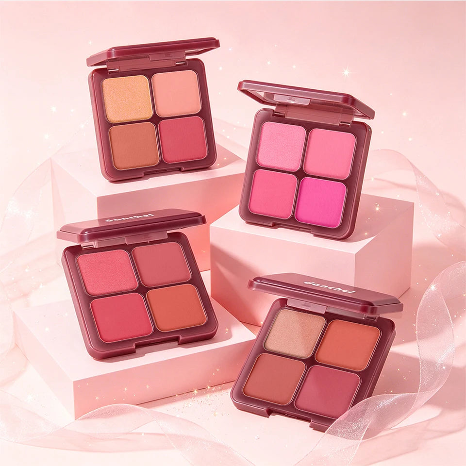 4 Color Blush Palette Matte Face Powder Makeup Set for Natural Cheek Glow