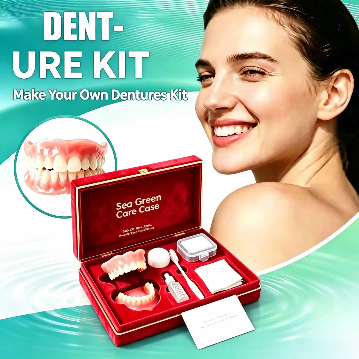 Full Mouth Denture Set Replacement False Teeth Kit with Travel Storage for Daily Oral Hygiene