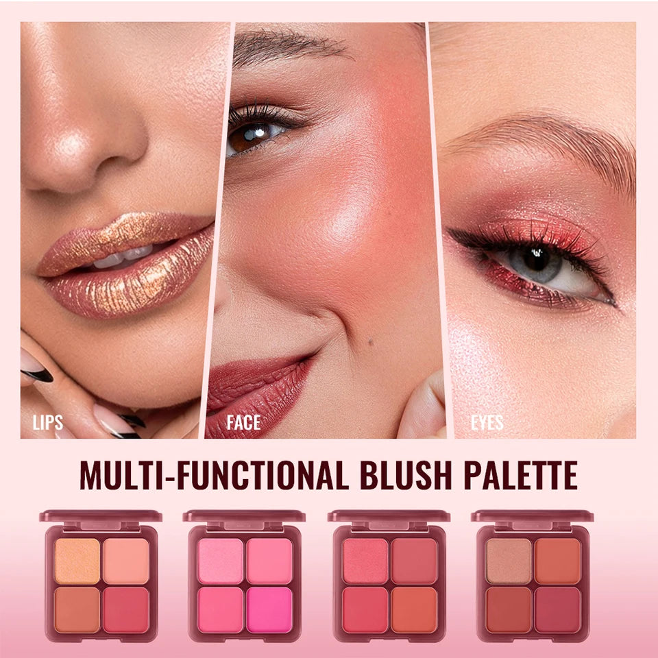 4 Color Blush Palette Matte Face Powder Makeup Set for Natural Cheek Glow