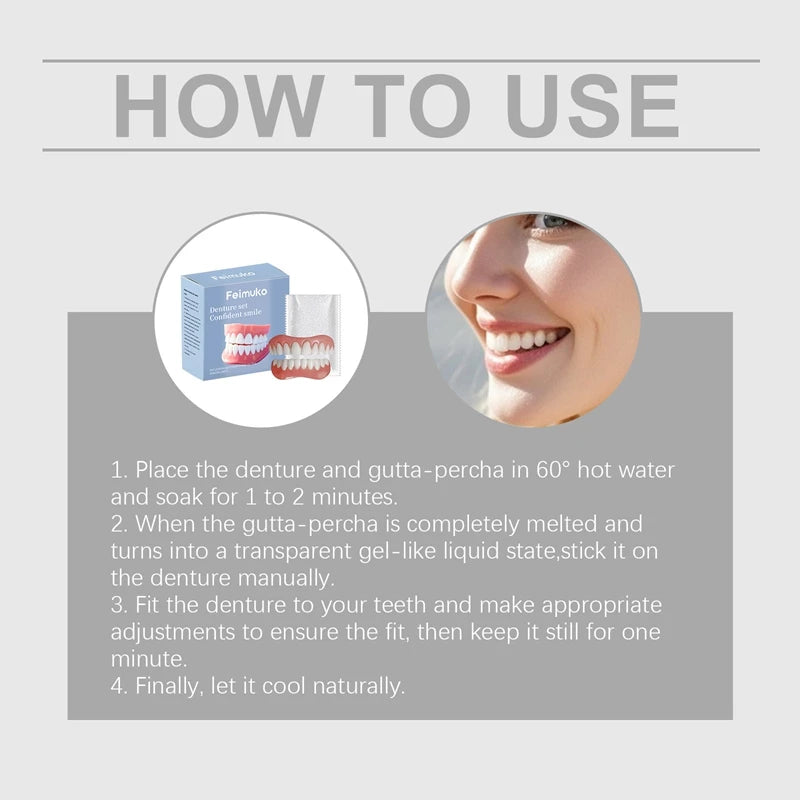 Temporary Dentures Realistic Fake Teeth Cosmetic Smile Cover for Missing Broken Teeth Comfort - 9