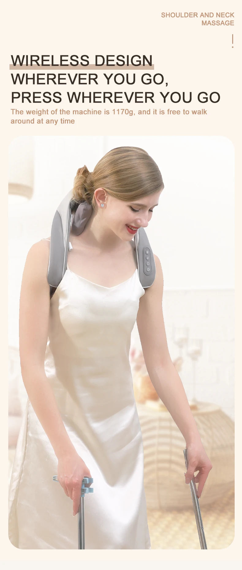 Wireless Neck Shoulder Massager Deep Tissue Kneading Pillow for Pain Relief and Home Relaxing