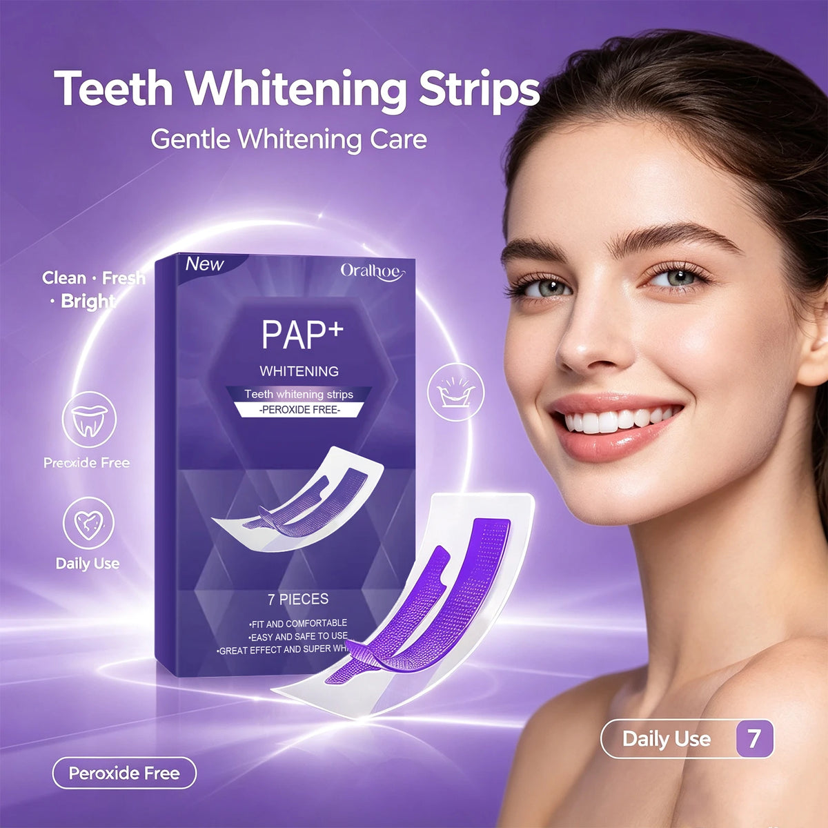 Teeth Whitening Strips Dental Bleaching Kit Gentle PAP Formula for Bright White Smile Routine
