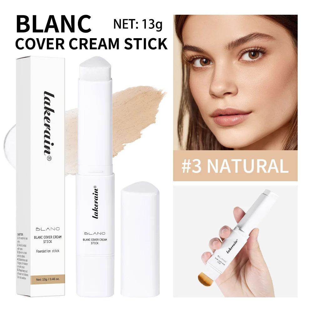 Foundation Stick Cream Makeup Buildable Coverage with Detachable Brush for Smooth Face Application