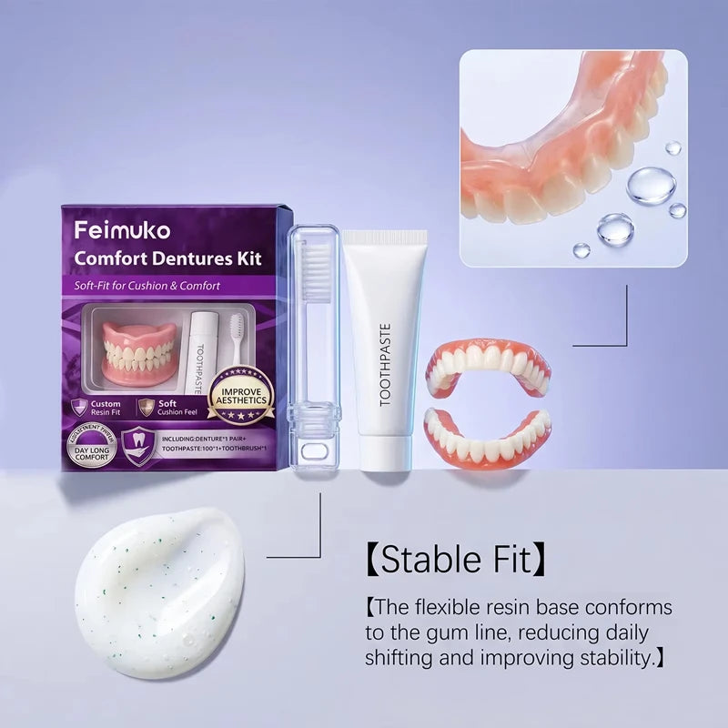Full Set Silicone Dentures Natural False Teeth Soft Comfort Fit for Instant Smile Enhancement - 12