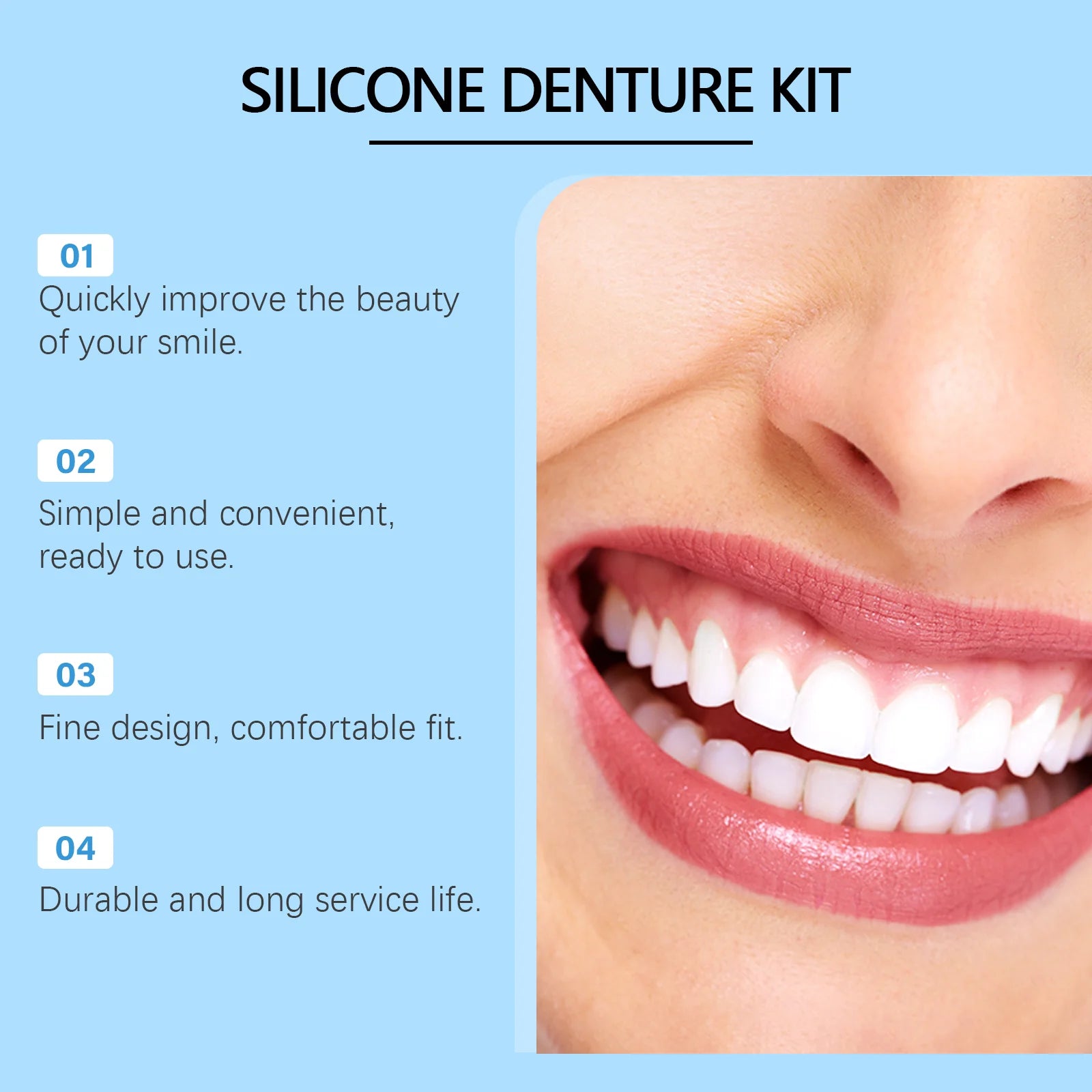Full Denture Set Silicone False Teeth Cosmetic Veneers for Smile Improvement - 5